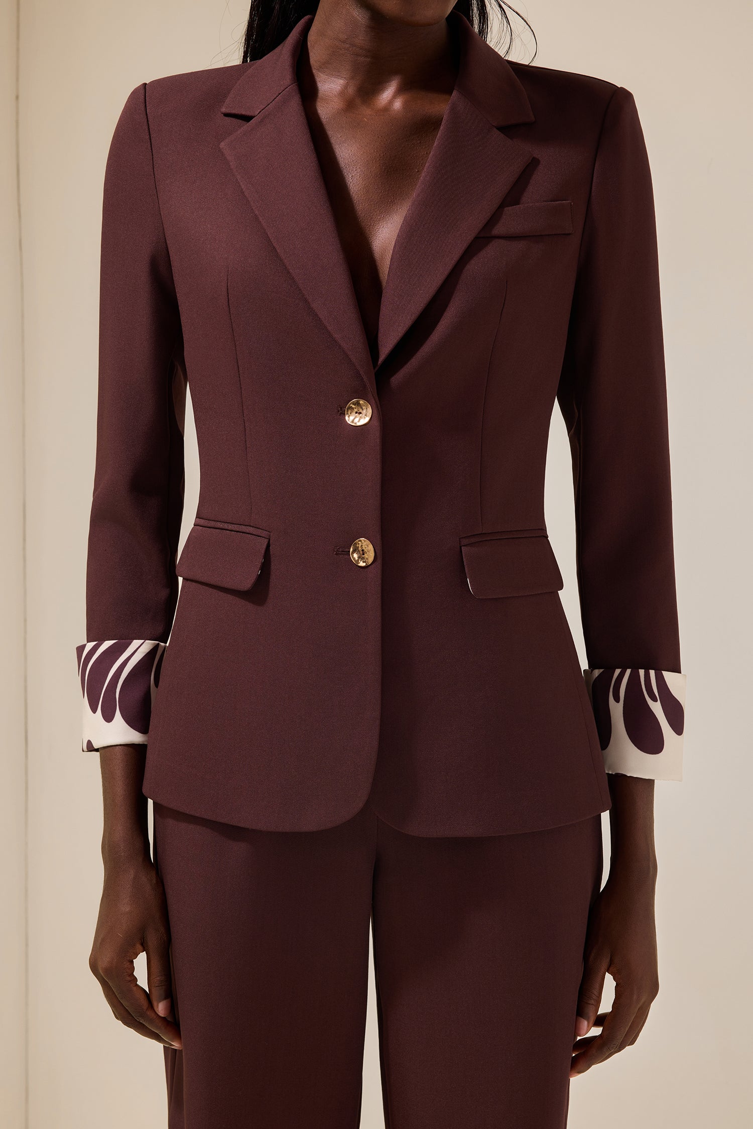 Metal Button Blazer & High Waist Pants Set With Belt