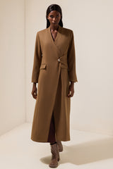 Woolen Long Sleeve Pocket Coat