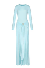 Jersey Knotted Metal Button Maxi Dress