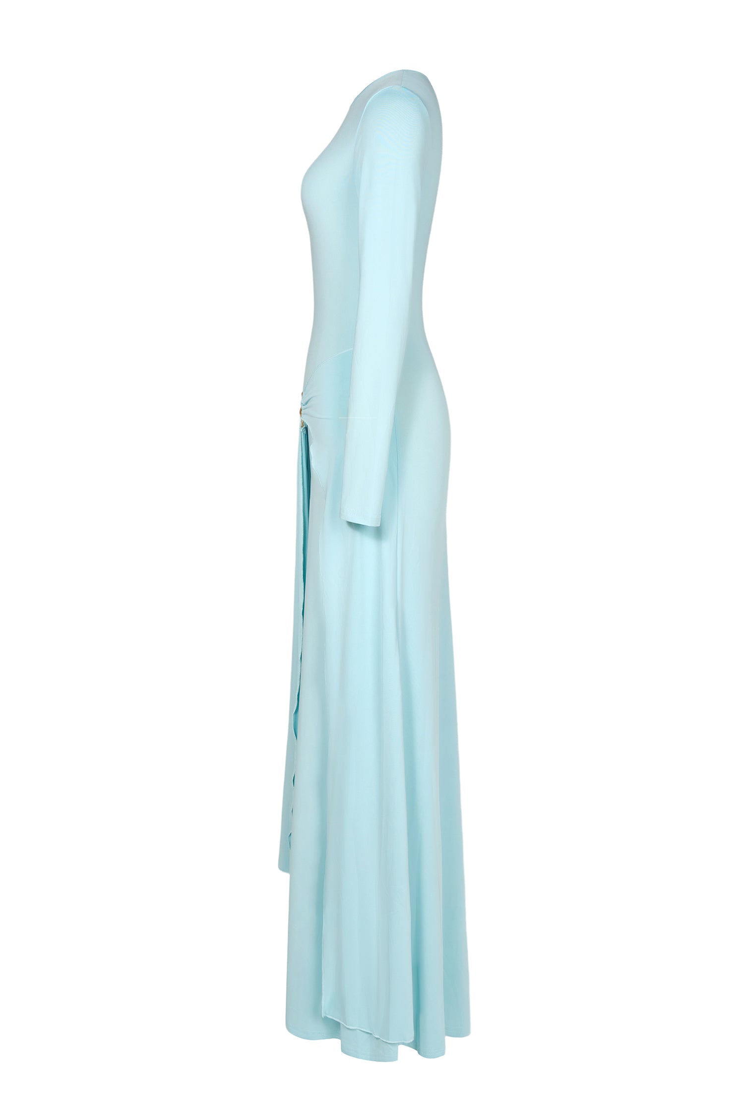 Jersey Knotted Metal Button Maxi Dress
