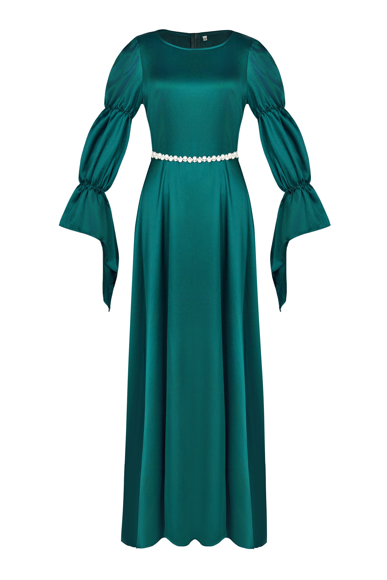 Satin Faux Pearl Round Neck Maxi Dress
