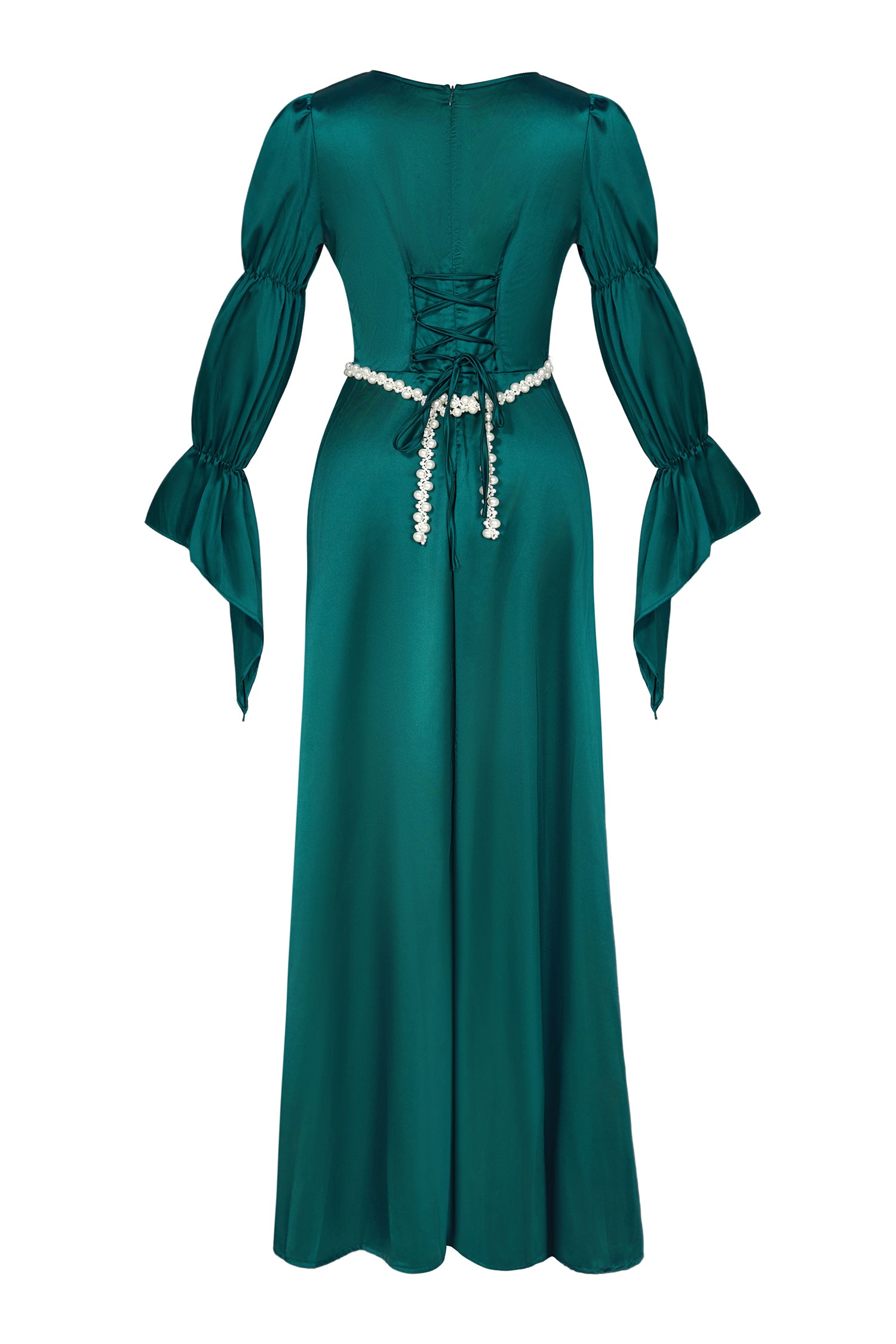 Satin Faux Pearl Round Neck Maxi Dress