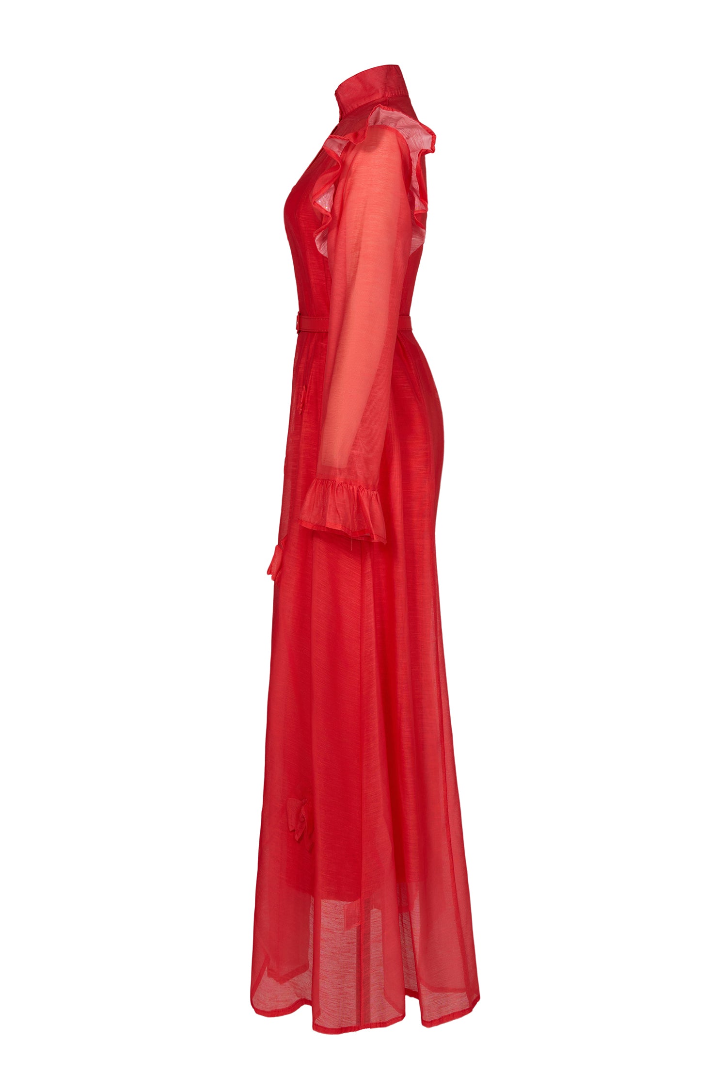 Solid 3D Floral Frill Midi Dress
