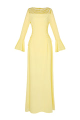 Chiffon Beaded Tie-up Frill Maxi Dress