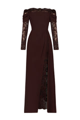 Lace Splicing Chiffon Off Shoulder Maxi Dress