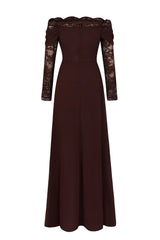 Lace Splicing Chiffon Off Shoulder Maxi Dress
