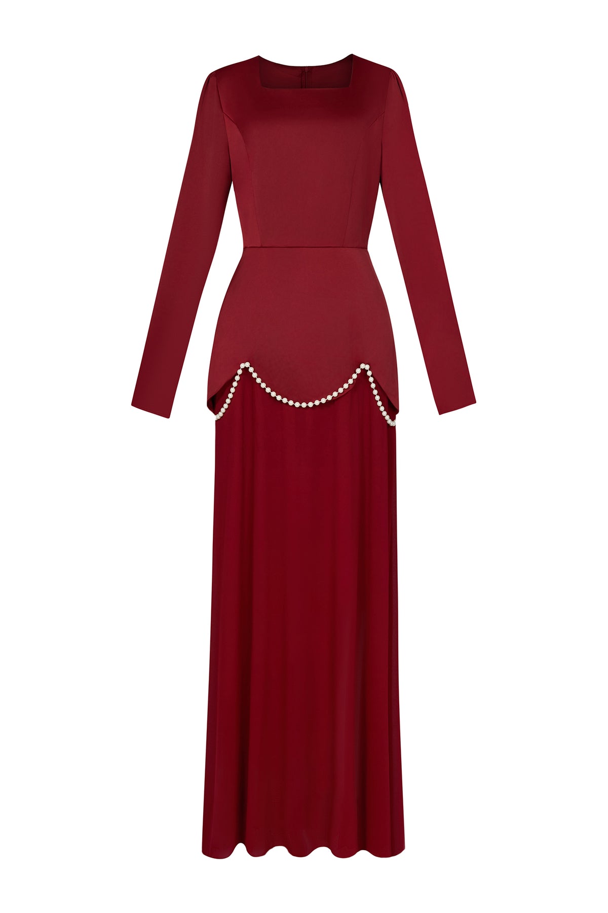 Faux Pearl Square Collar Long Sleeve Maxi Dress