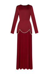 Faux Pearl Square Collar Long Sleeve Maxi Dress