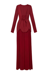 Faux Pearl Square Collar Long Sleeve Maxi Dress