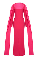 Faux Pearl Slit Long Sleeve Maxi Dress