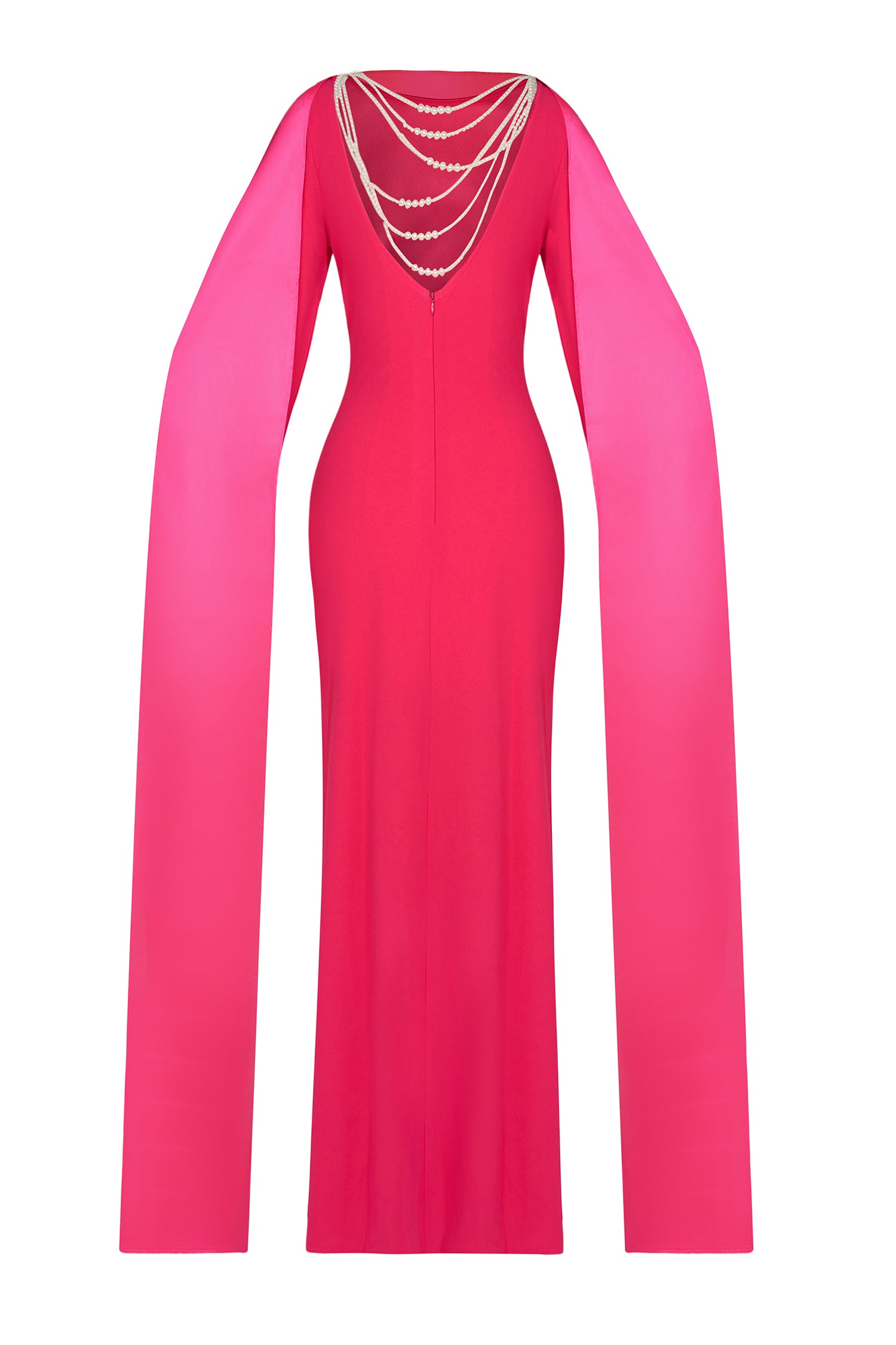 Faux Pearl Slit Long Sleeve Maxi Dress