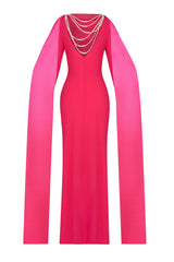 Faux Pearl Slit Long Sleeve Maxi Dress