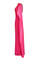 Faux Pearl Slit Long Sleeve Maxi Dress