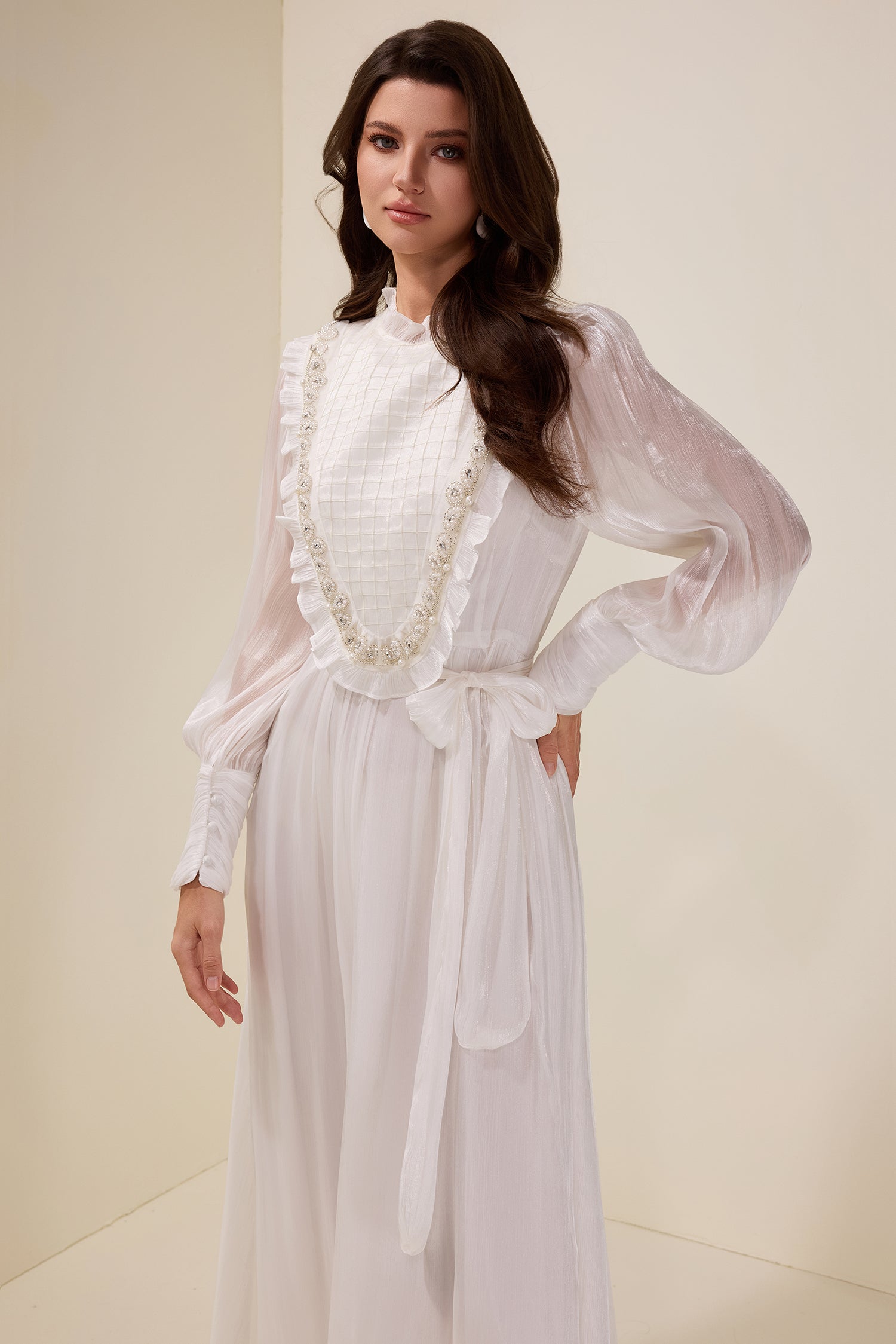 Satin Rivet Midi Dress With Belt