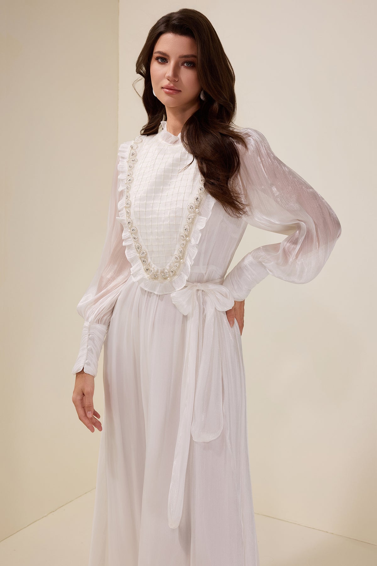 Satin Rivet Midi Dress With Belt