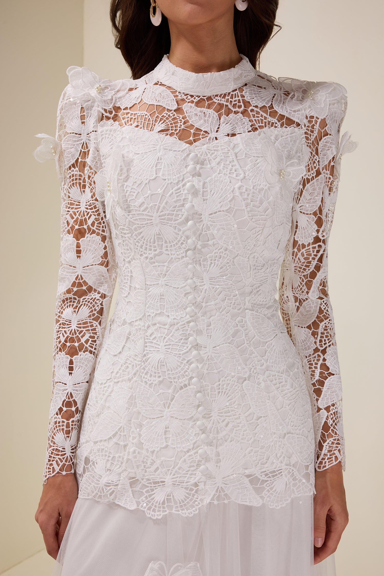 Embroidery Solid Top & Mesh Midi Skirt Set