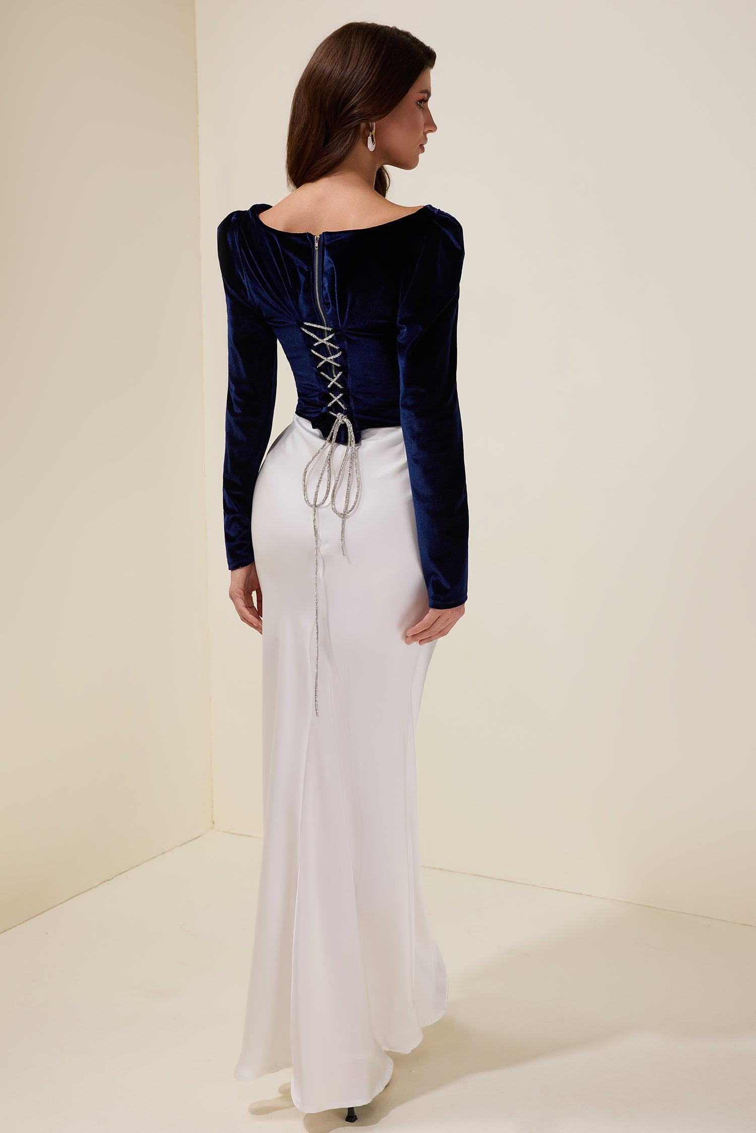 Velvet Rhinestone Top & Satin Maxi Skirt Set