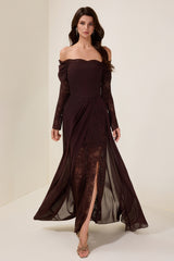 Lace Splicing Chiffon Off Shoulder Maxi Dress