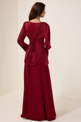 Faux Pearl Square Collar Long Sleeve Maxi Dress
