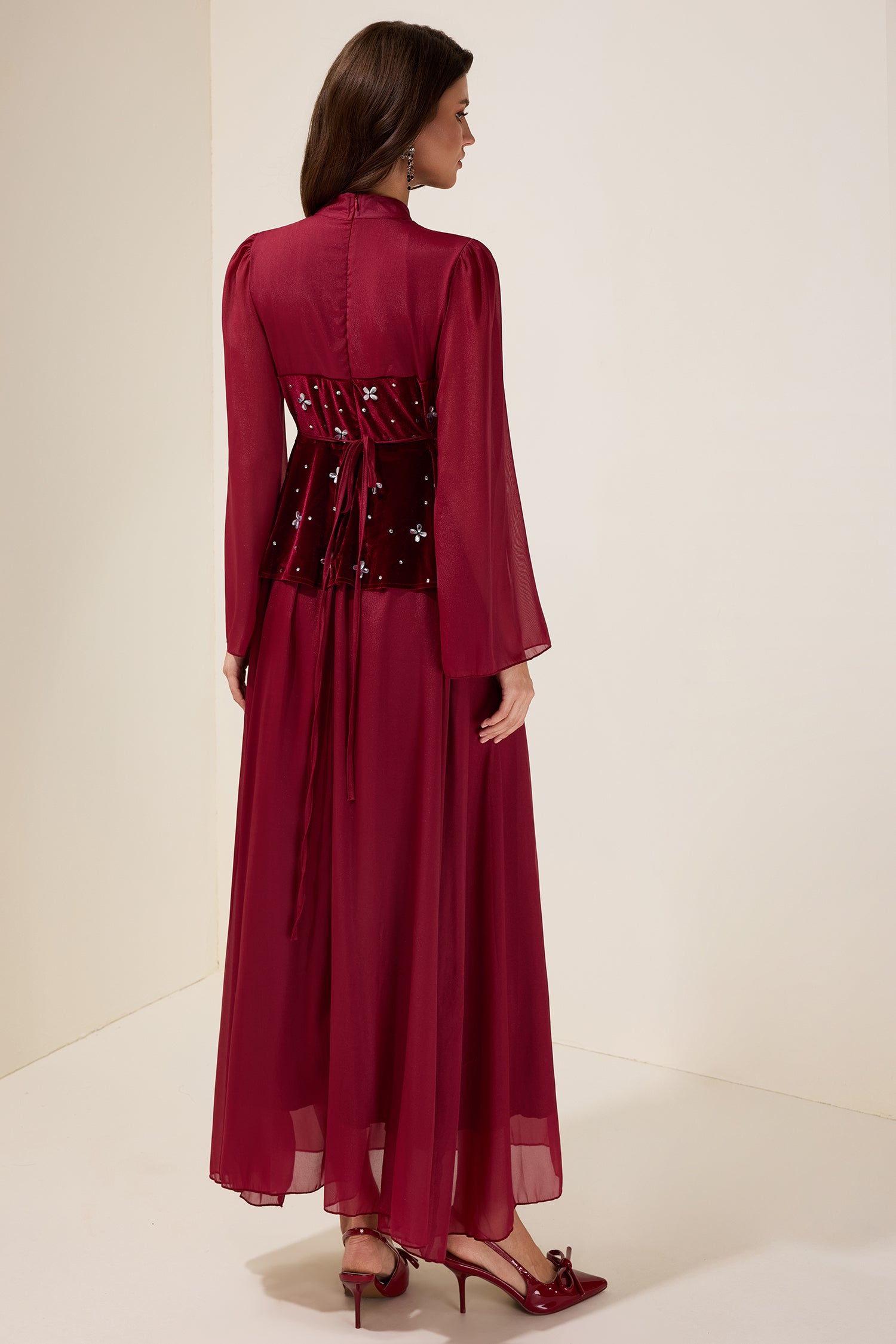 Rhinestone Velvet Splicing Maxi Dress