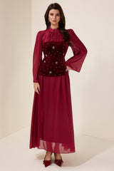 Rhinestone Velvet Splicing Maxi Dress