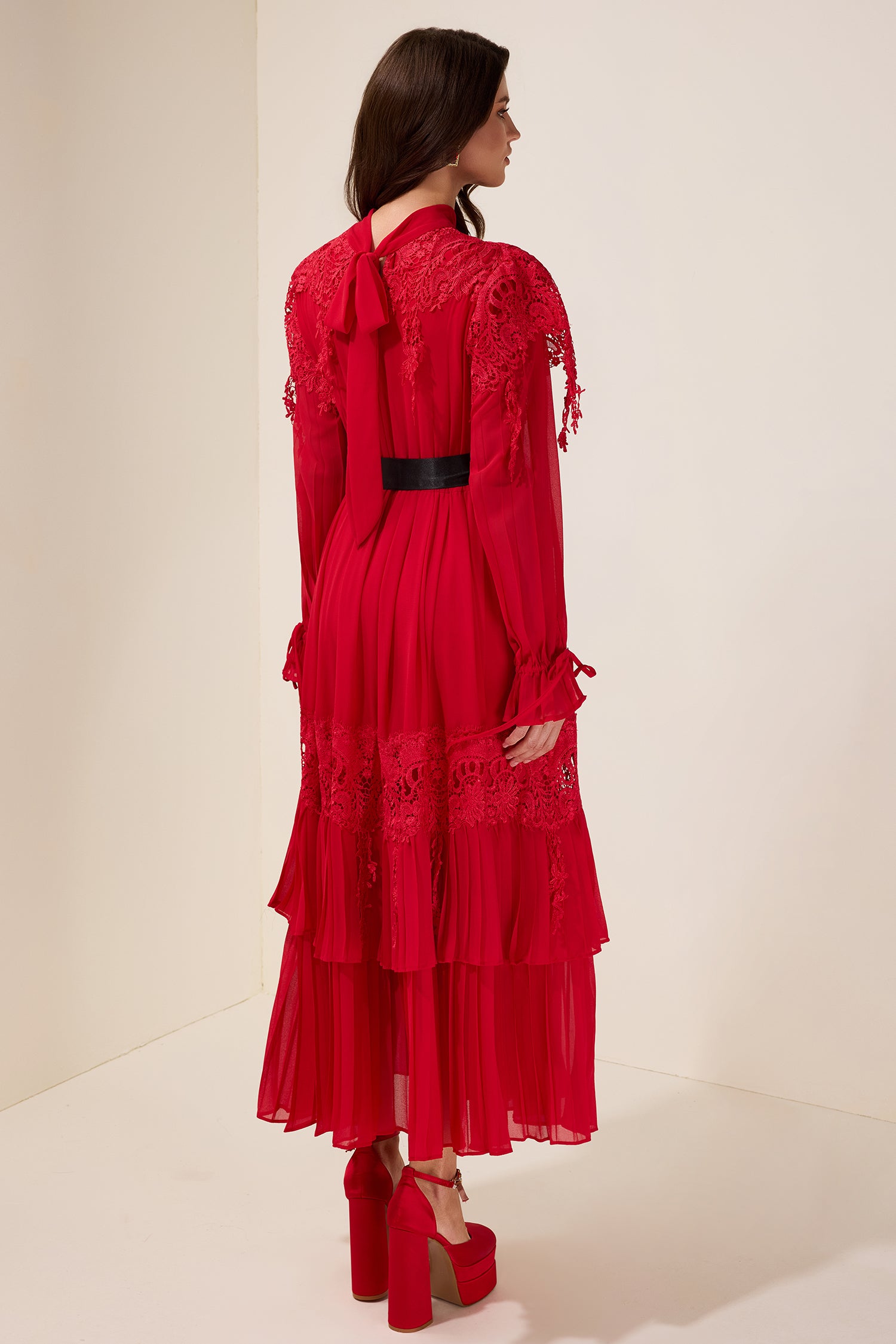 Lace Splicing Maxi Dress With Belt
