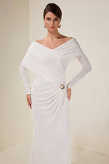 Solid Gathering Long Sleeve Maxi Dress