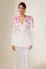 3D Flower Lace-Up Long Sleeve Coat