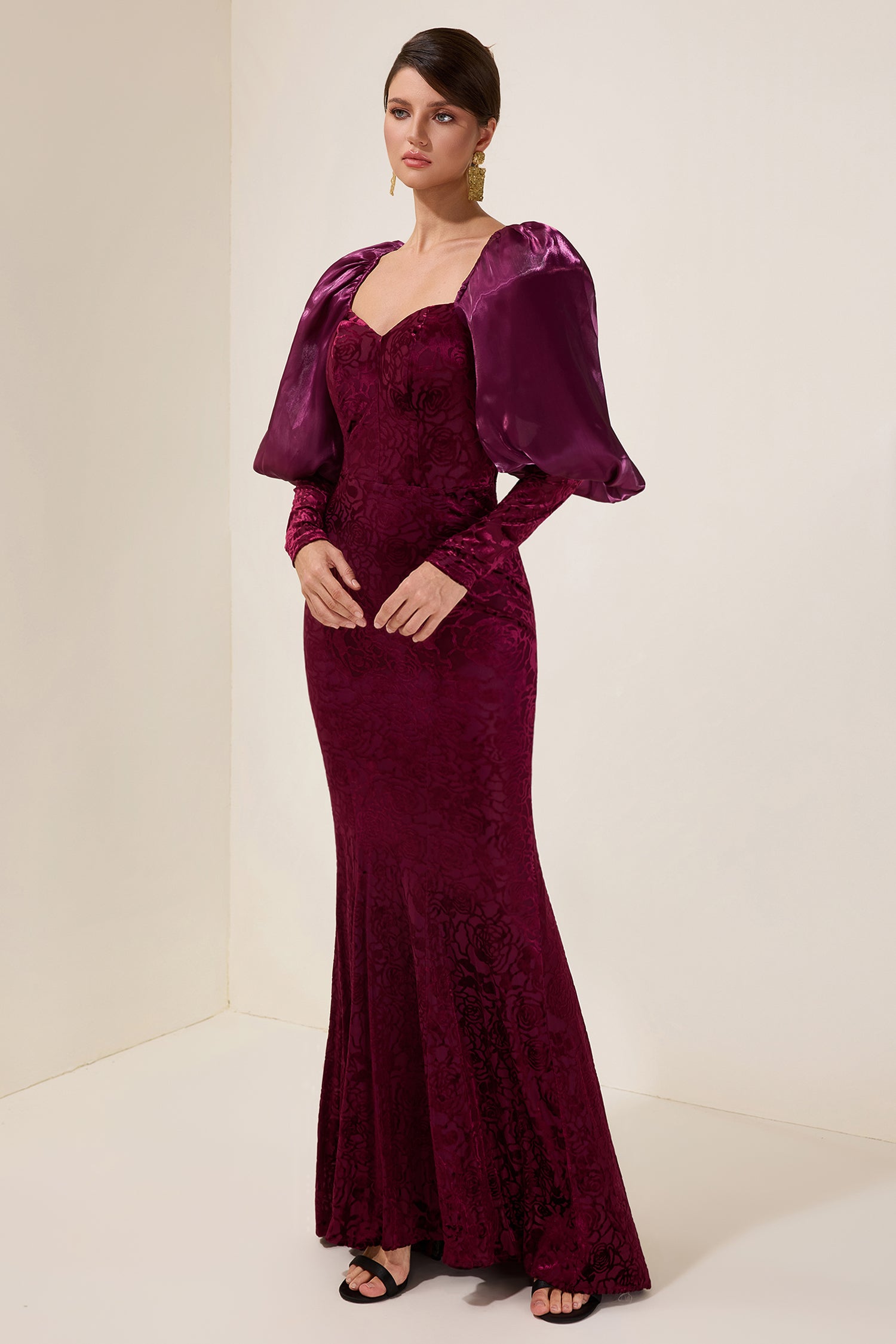 Velvet Burn-Out Sweetheart Neck Maxi Dress