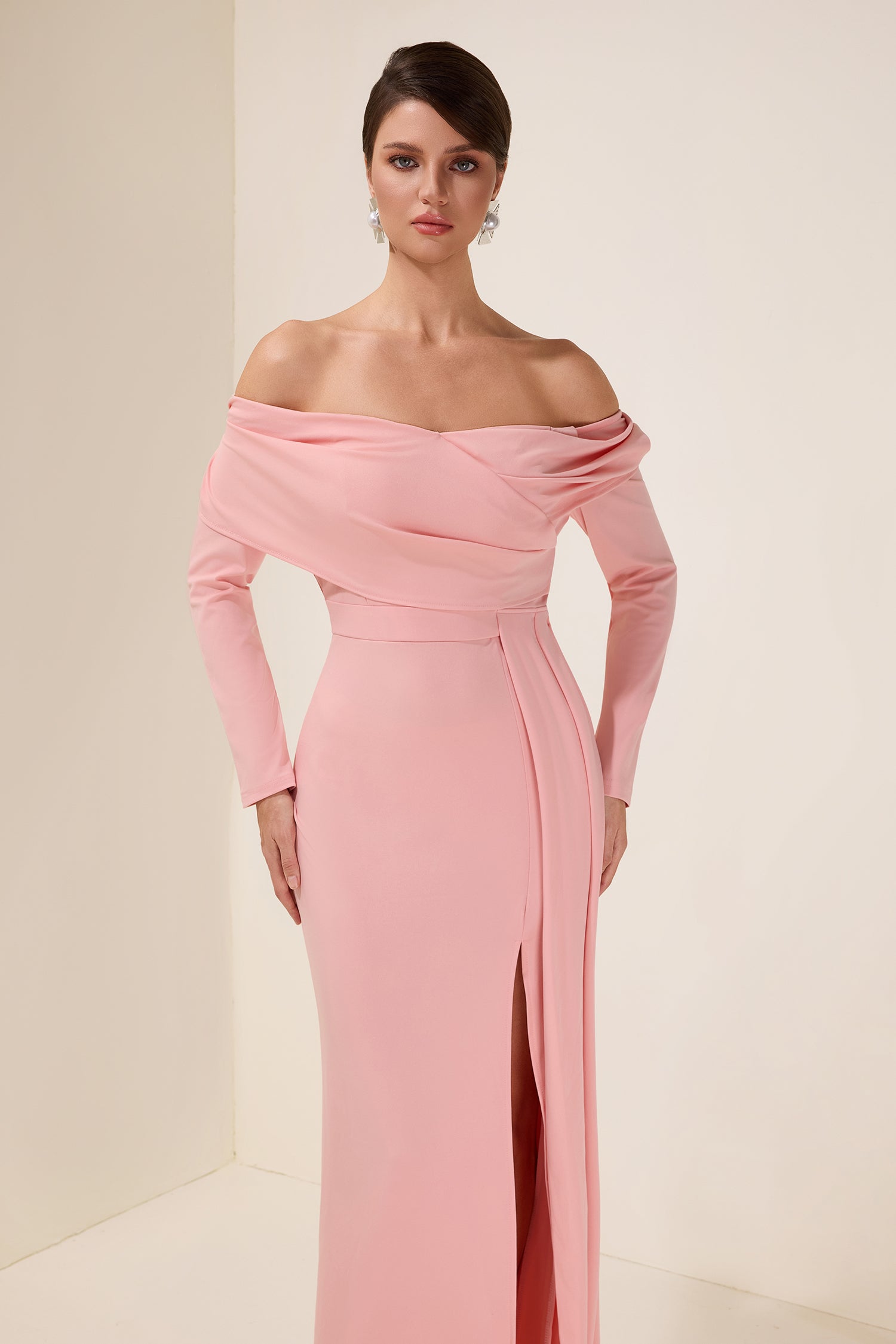 Solid 3D Flower Slit Maxi Dress
