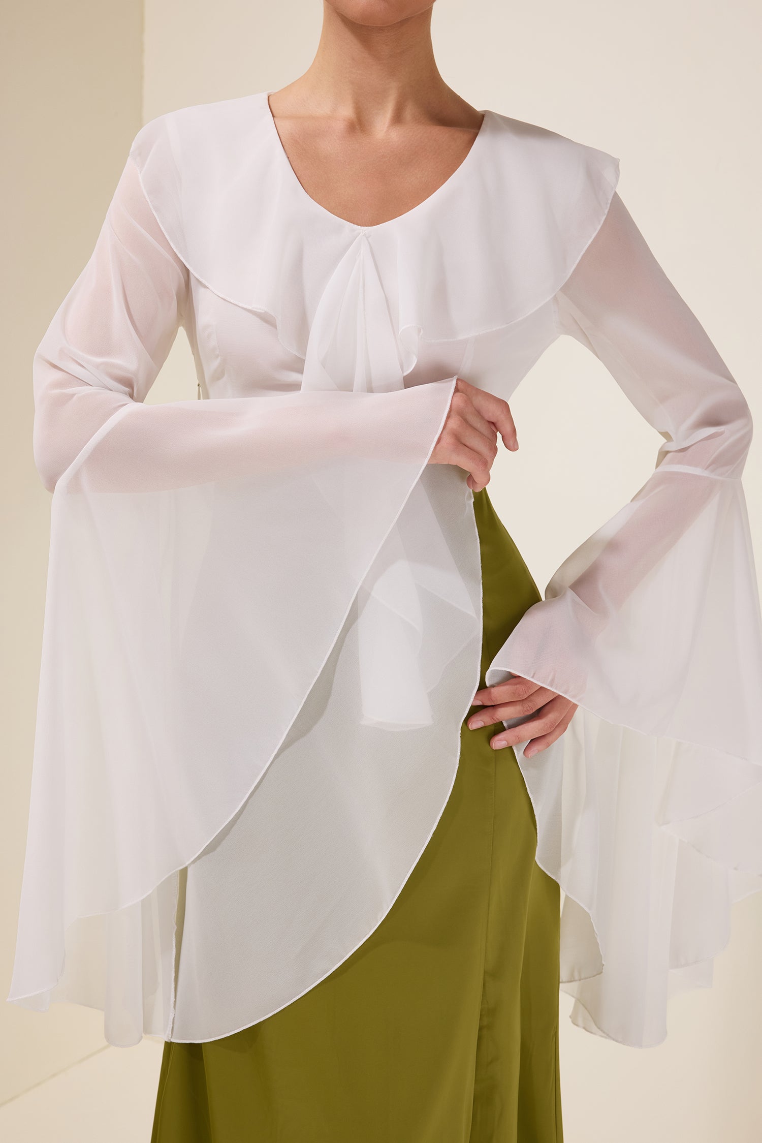Chiffon Splicing Satin Ruffle Midi Dress