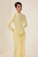 Jersey Knotted Metal Button Maxi Dress