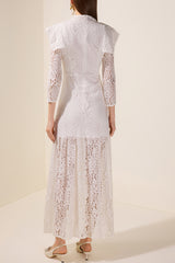 Lace Solid Long Sleeve Midi Dress