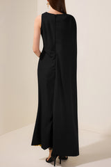 Contrast Color One Sleeve Maxi Dress