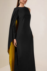 Contrast Color One Sleeve Maxi Dress