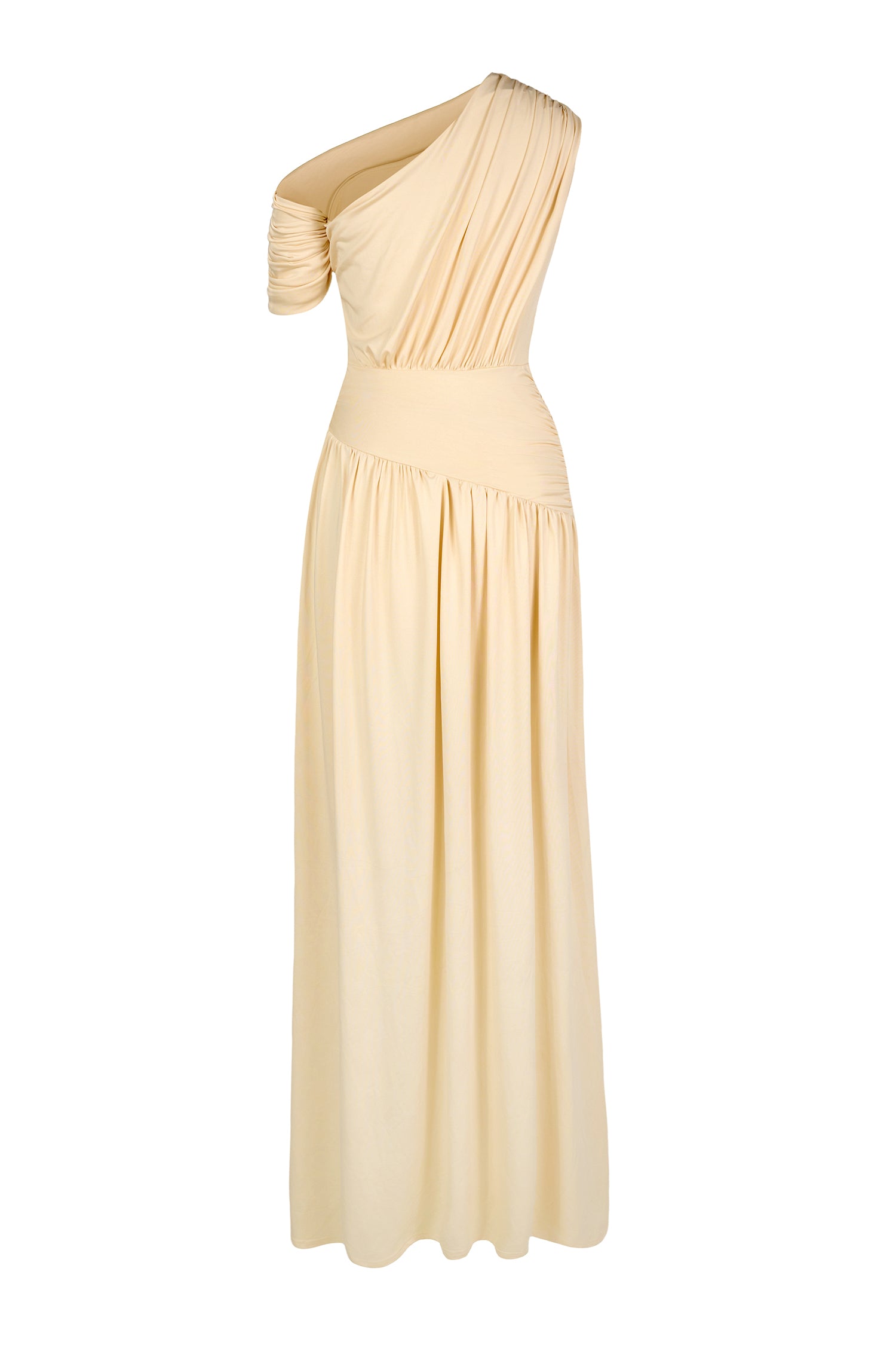 Gathering Solid One-Shoulder Maxi Dress