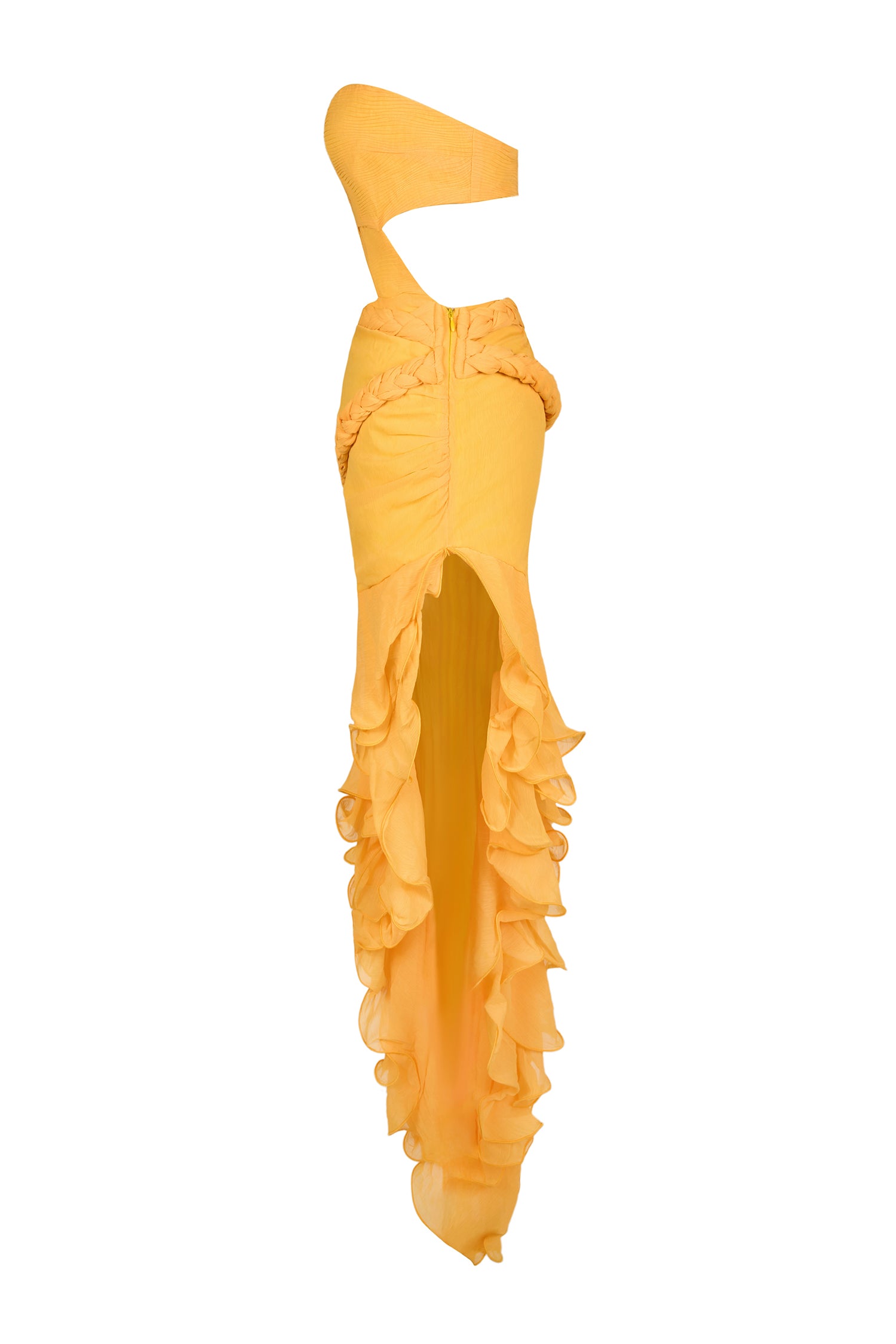 Lace Up Flounce Hem Slit Midi Dress