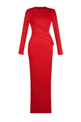Solid Round Neck Long Sleeve Maxi Dress