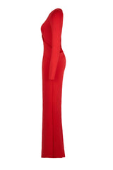Solid Round Neck Long Sleeve Maxi Dress