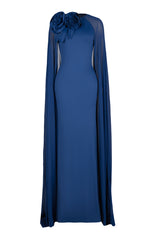 3D Flower Chiffon Cape Maxi Dress