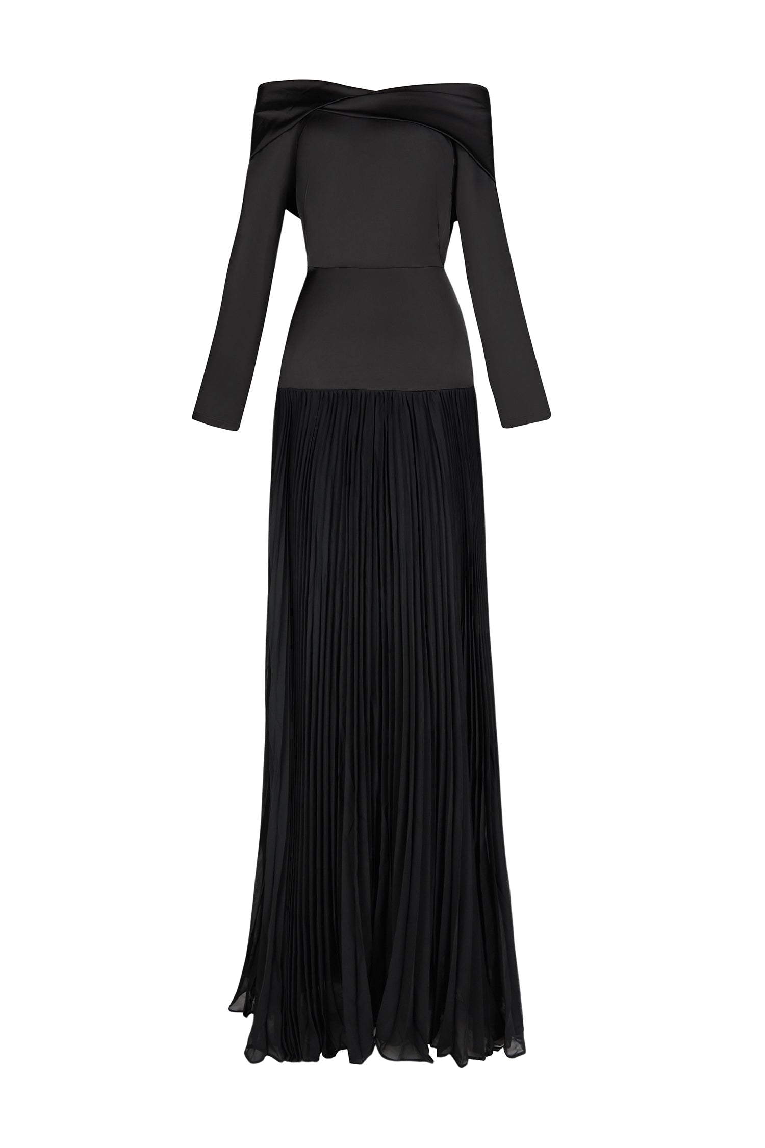 Satin Splicing Chiffon Pleat Maxi Dress