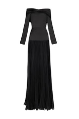 Satin Splicing Chiffon Pleat Maxi Dress