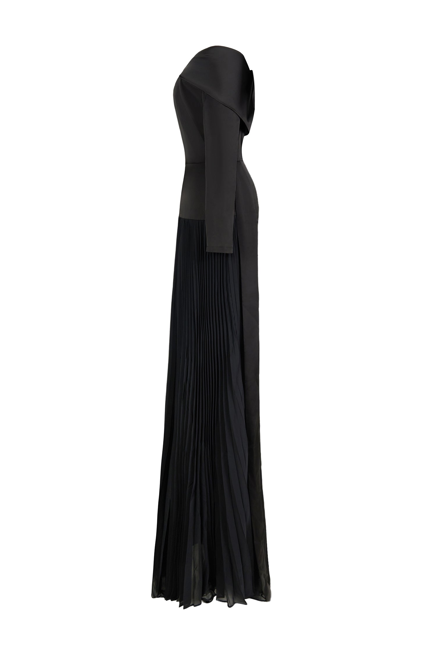 Satin Splicing Chiffon Pleat Maxi Dress