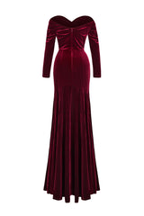 Velvet Solid Off-Shoulder Maxi Dress