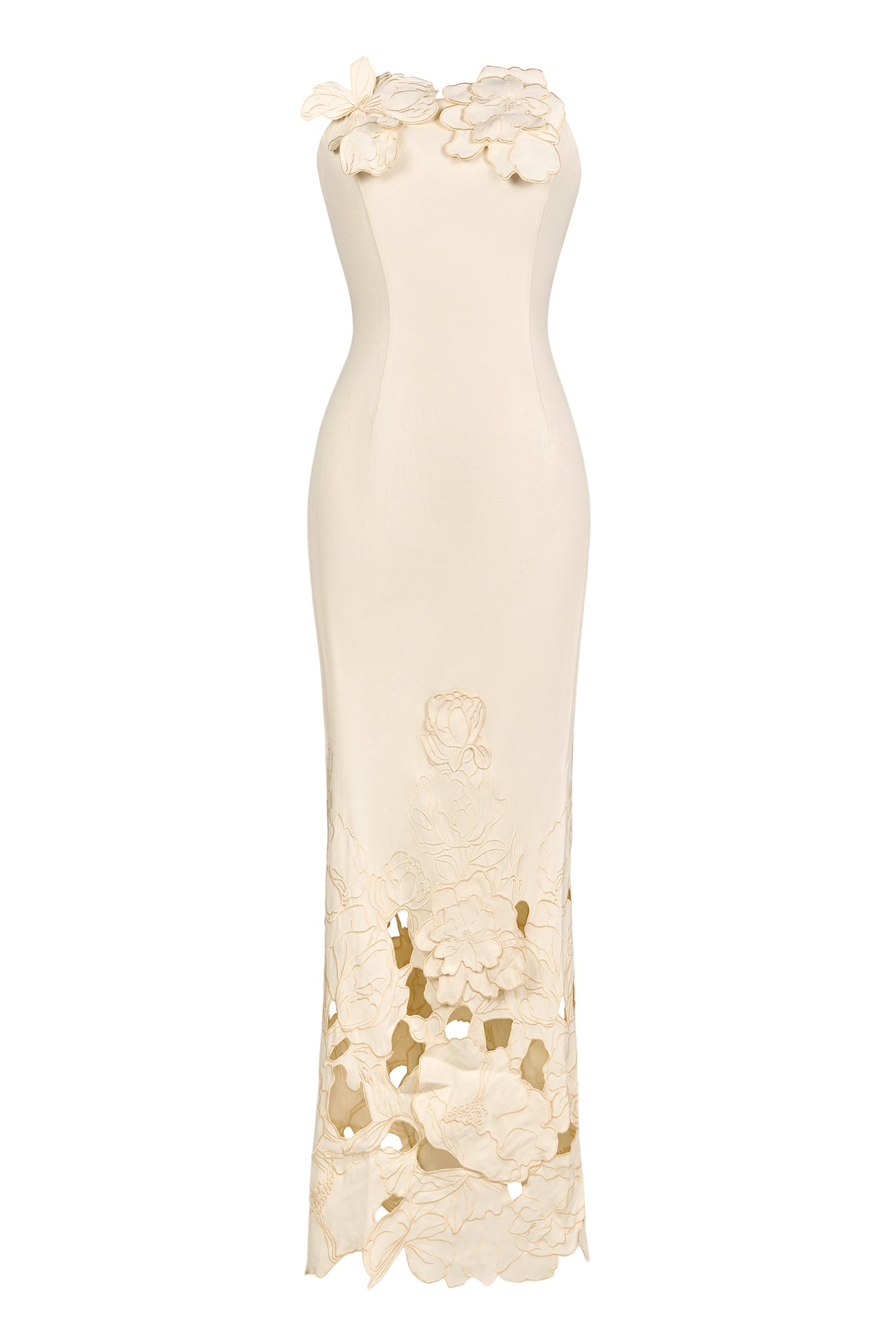 Off-Shoulder Floral Appliquéd Midi Dress