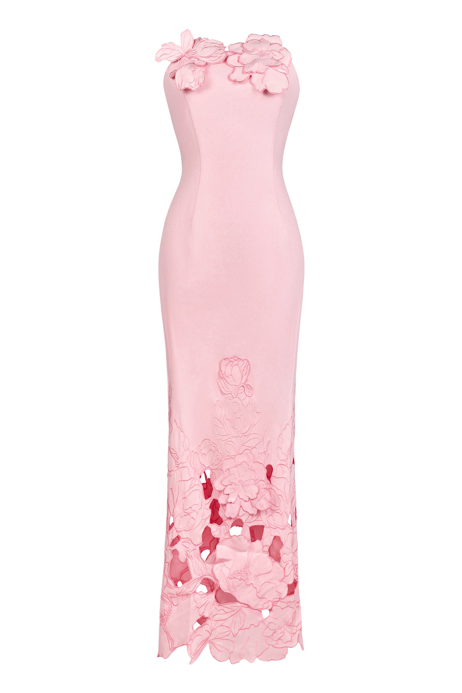 Off-Shoulder Floral Appliquéd Midi Dress
