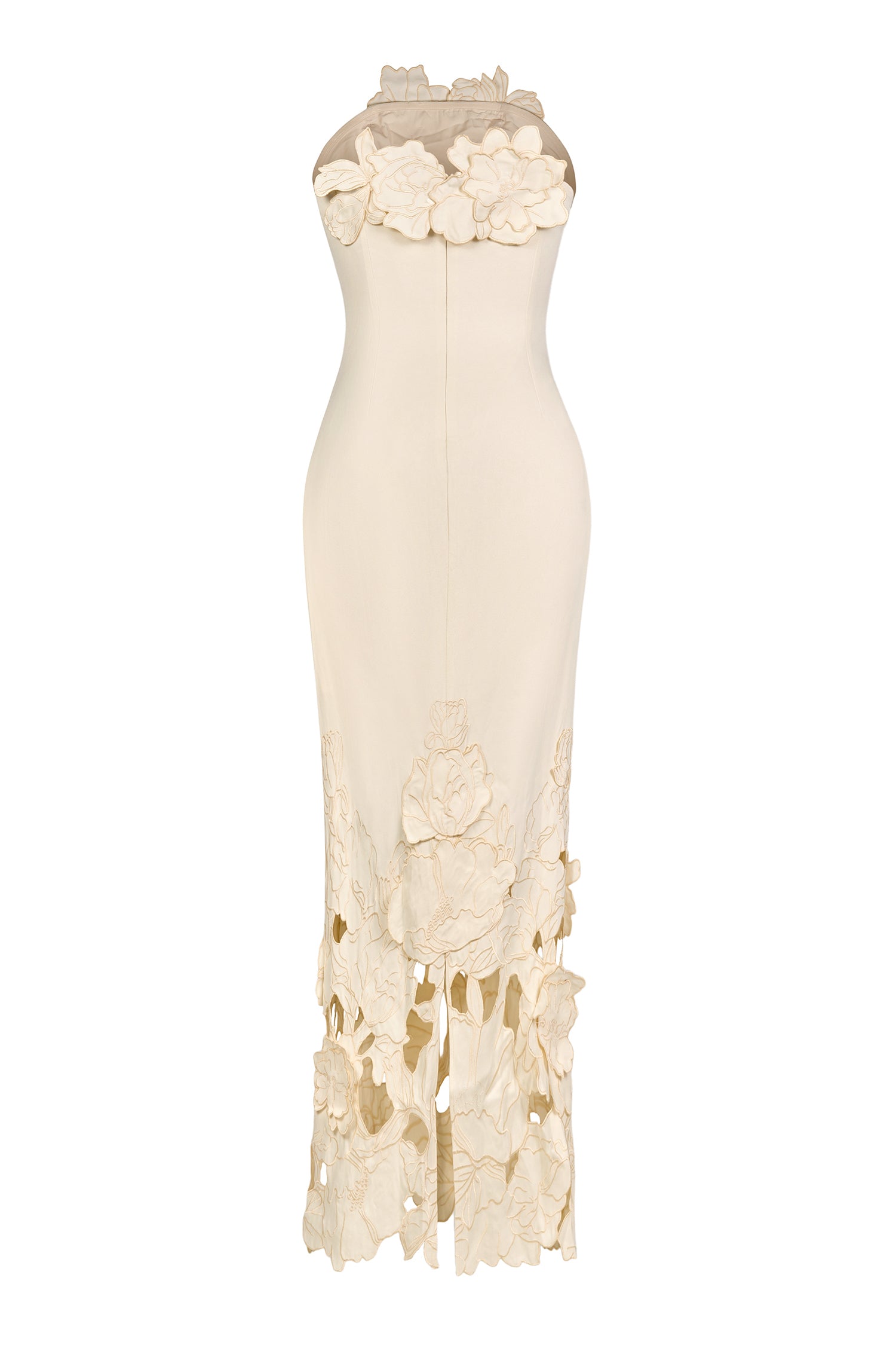 Off-Shoulder Floral Appliquéd Midi Dress