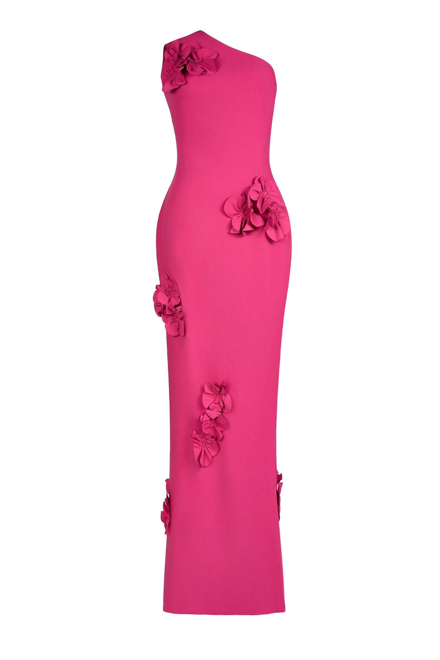 Solid 3D Flower Skew Collar Maxi Dress