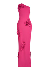 Solid 3D Flower Skew Collar Maxi Dress