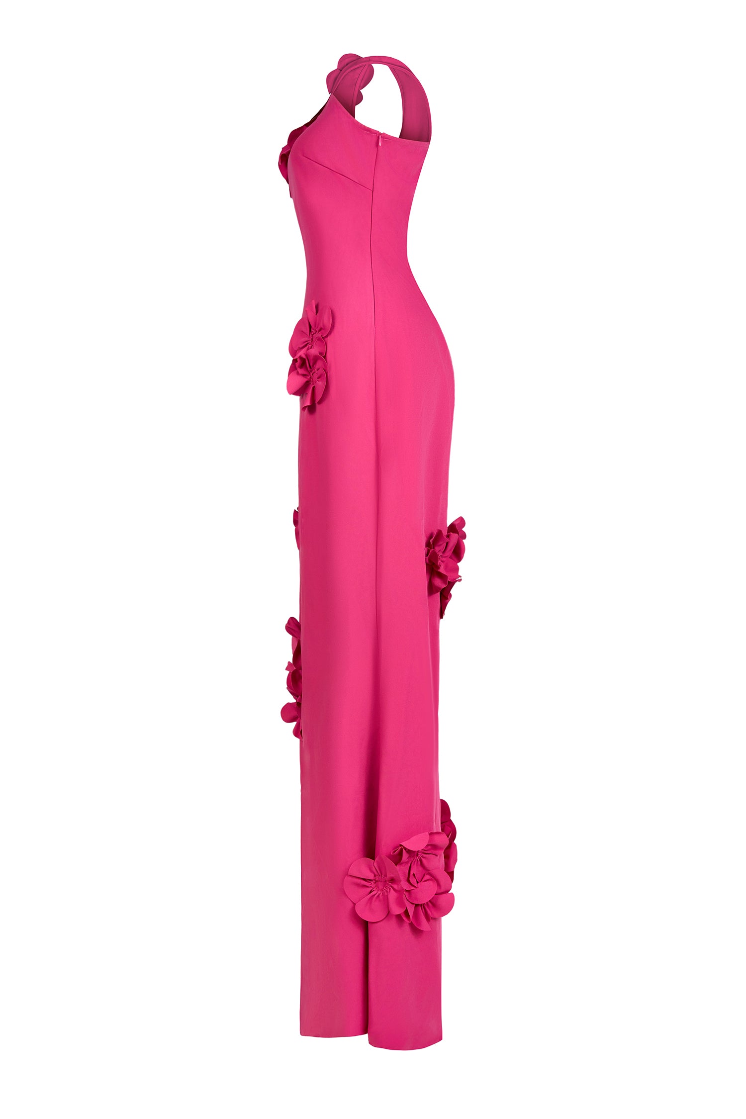Solid 3D Flower Skew Collar Maxi Dress